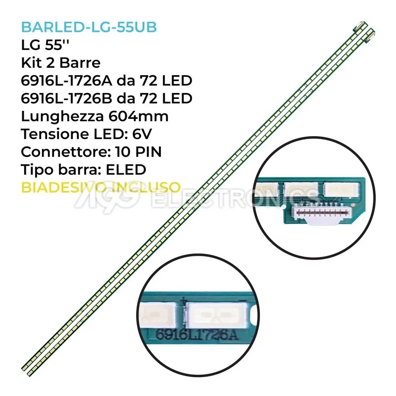 kit 2 barre LED retroilluminazione per LG 55 pollici pannello LC550EQEFHM1
