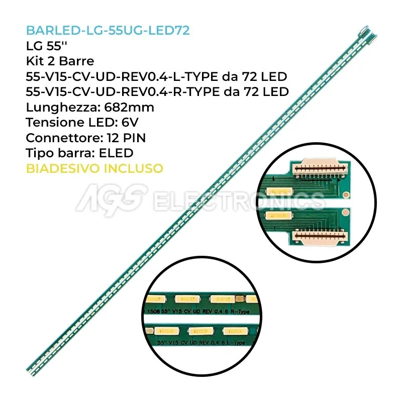 kit 2 barre LED retroilluminazione per LG 55 pollici modello 55UB870
