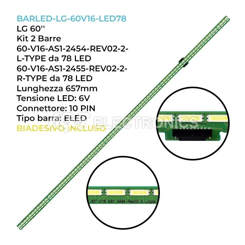 kit 2 barre LED retroilluminazione per LG 60 pollici modello 60UH850V