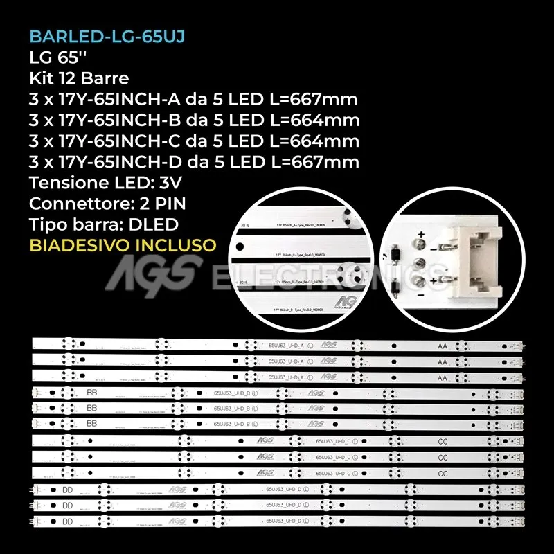 kit 12 barre LED retroilluminazione per LG 65 pollici modello 65LJ550T