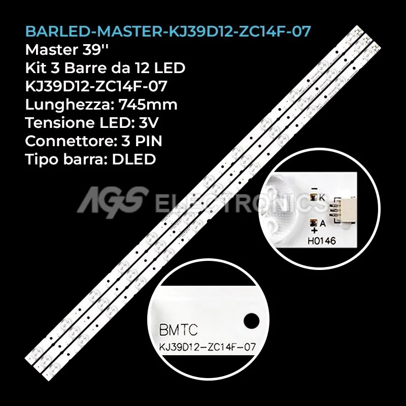 kit 3 barre LED retroilluminazione per Jameson 39 pollici modello JS39100ED