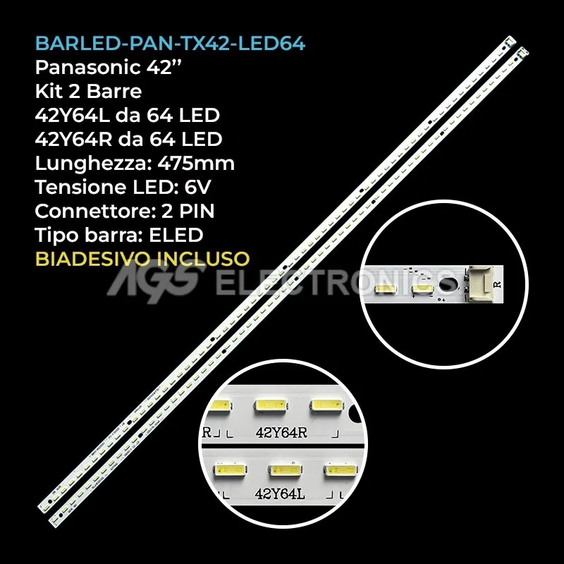 kit 2 barre LED retroilluminazione per Panasonic 42 pollici modello TXL42E31B