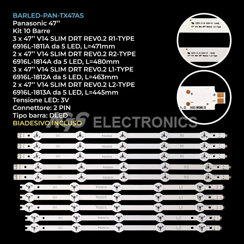 kit 10 barre LED retroilluminazione per Panasonic 47 pollici modello TH47AS670H