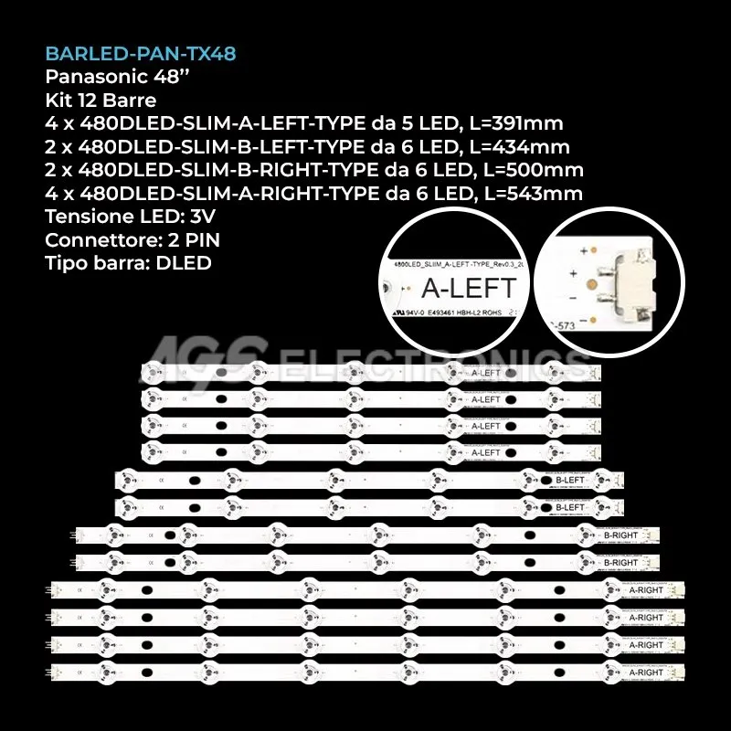 kit 12 barre LED retroilluminazione per Digihome 48 pollici modello 48304
