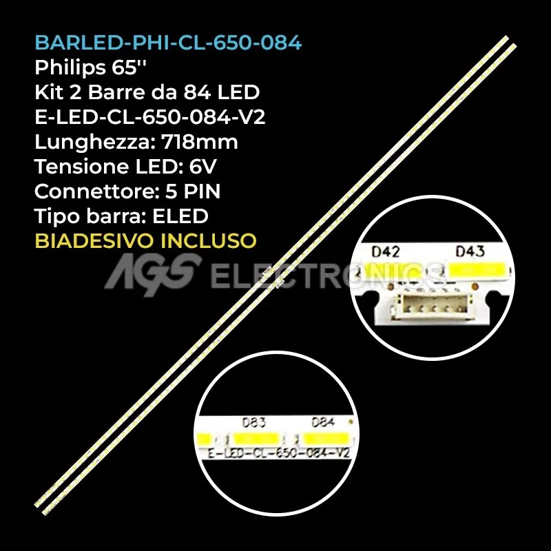 kit 2 barre LED retroilluminazione per Philips 65 pollici modello 65PUT710156