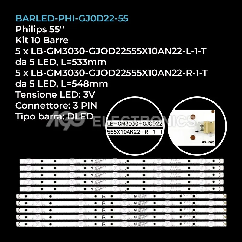 kit 10 barre LED retroilluminazione per Philips 55 pollici modello 55PUS670412