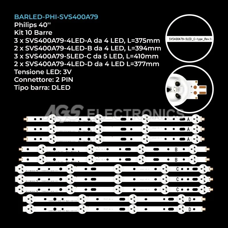 kit 10 barre LED retroilluminazione per Philips 40 pollici modello 40PFL3208T60