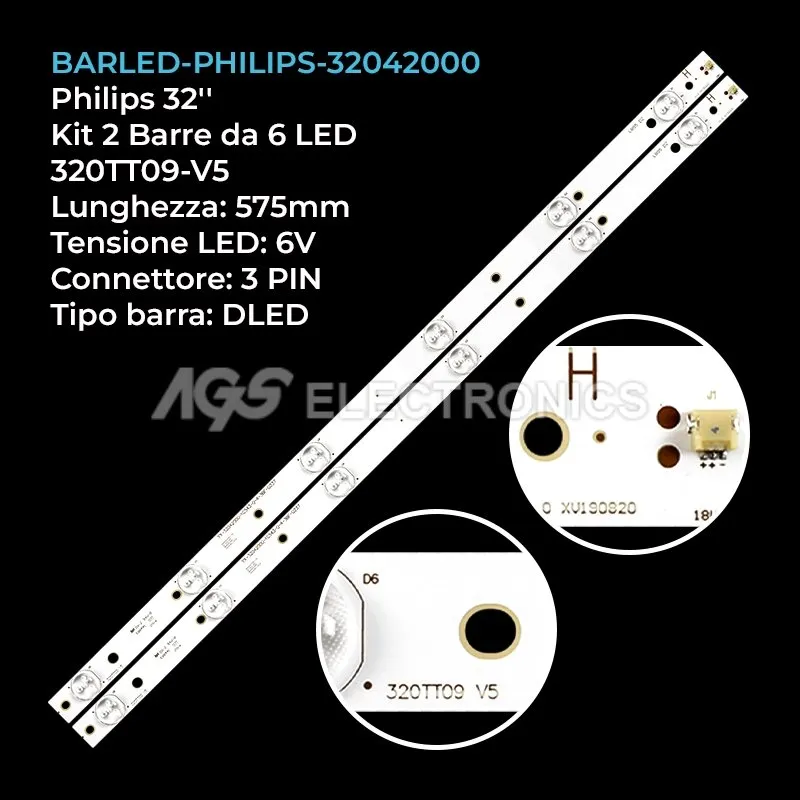 kit 2 barre LED retroilluminazione per Philips 32 pollici modello 32PFL5708F7