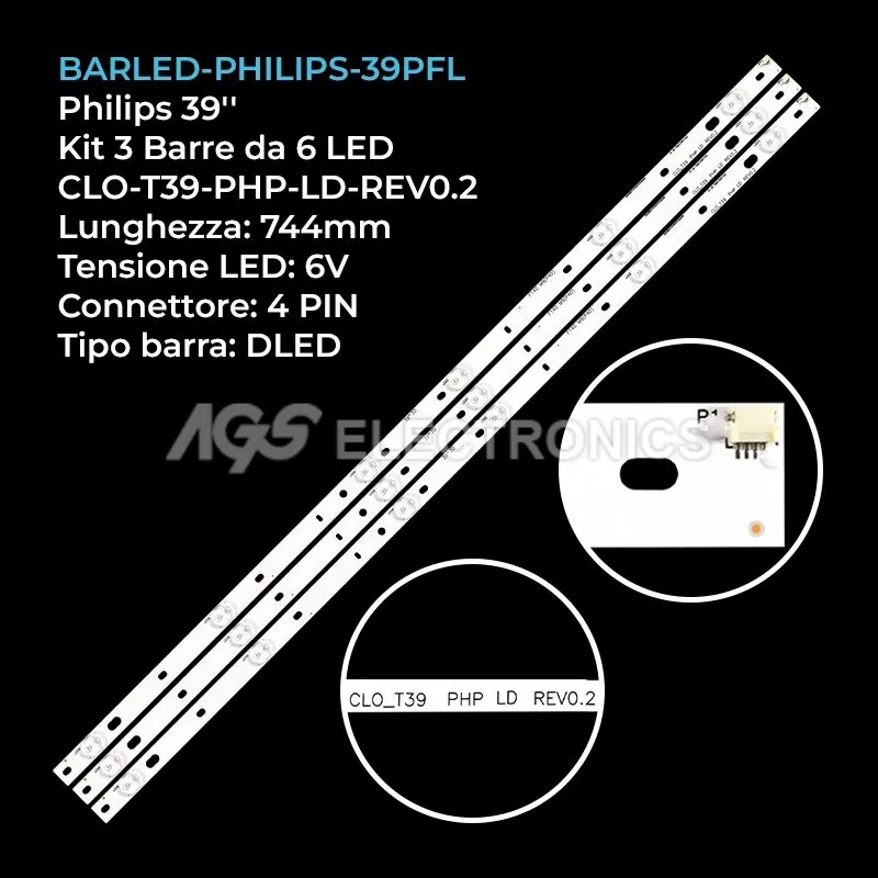 kit 3 barre LED retroilluminazione per Philips 39 pollici modello 39PFL4398H12