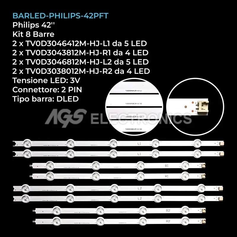 kit 8 barre LED retroilluminazione per Philips 42 pollici modello 42PFT560912