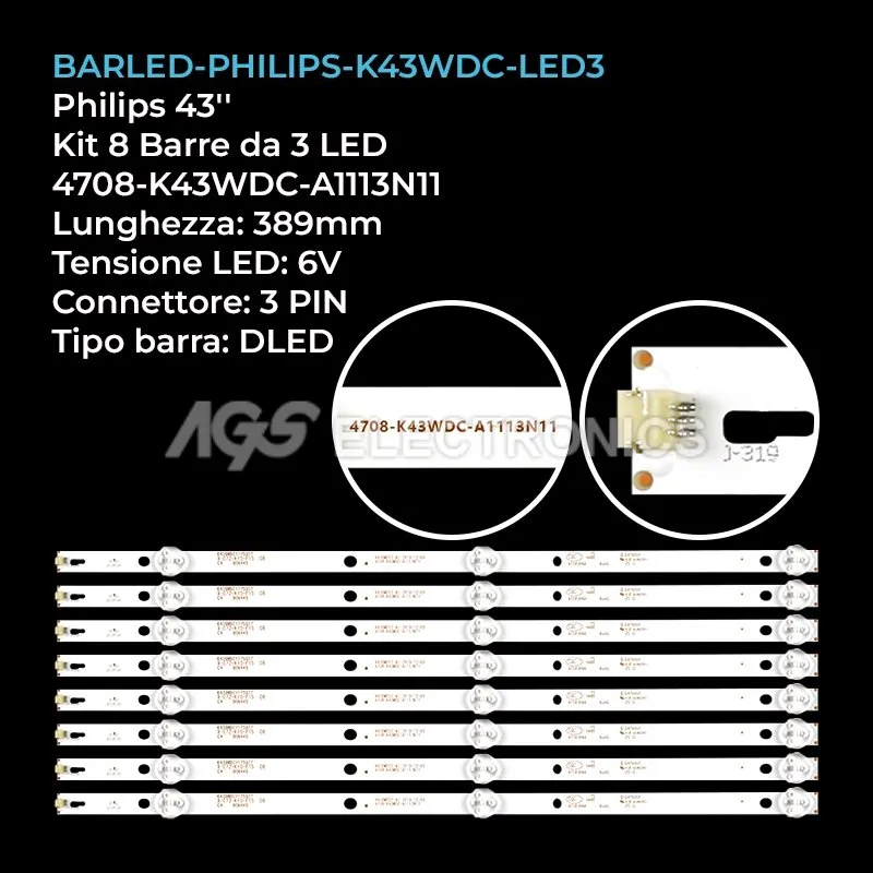 kit 8 barre LED retroilluminazione per Polaroid 43 pollici modello P43FN0038K