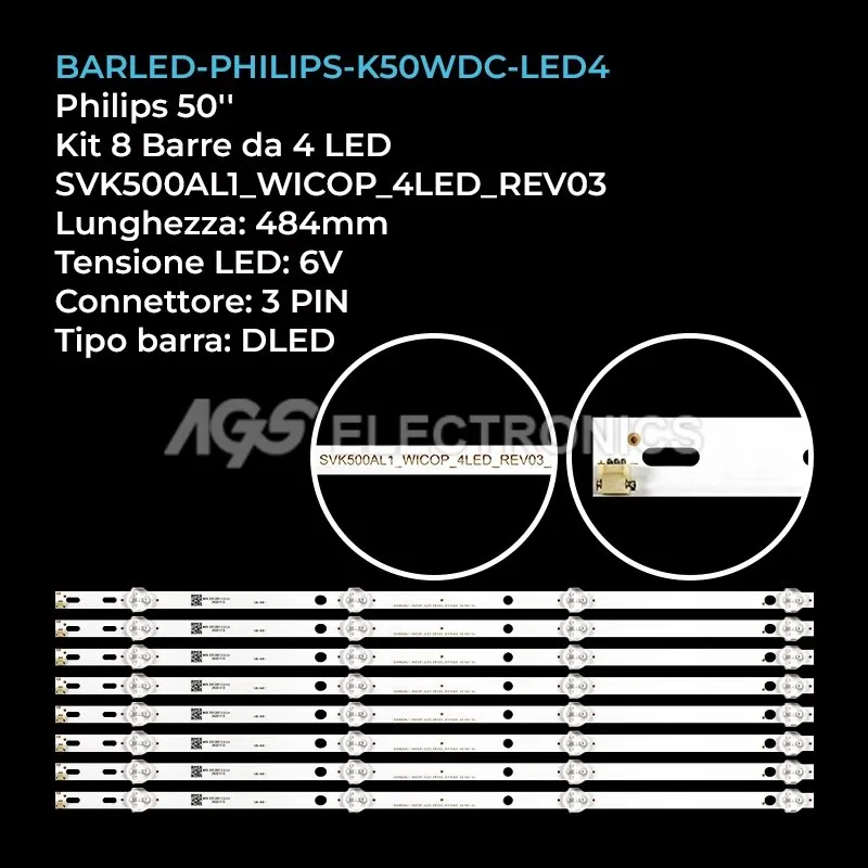 kit 8 barre LED retroilluminazione per Philips 50 pollici modello 50PFH4082T3