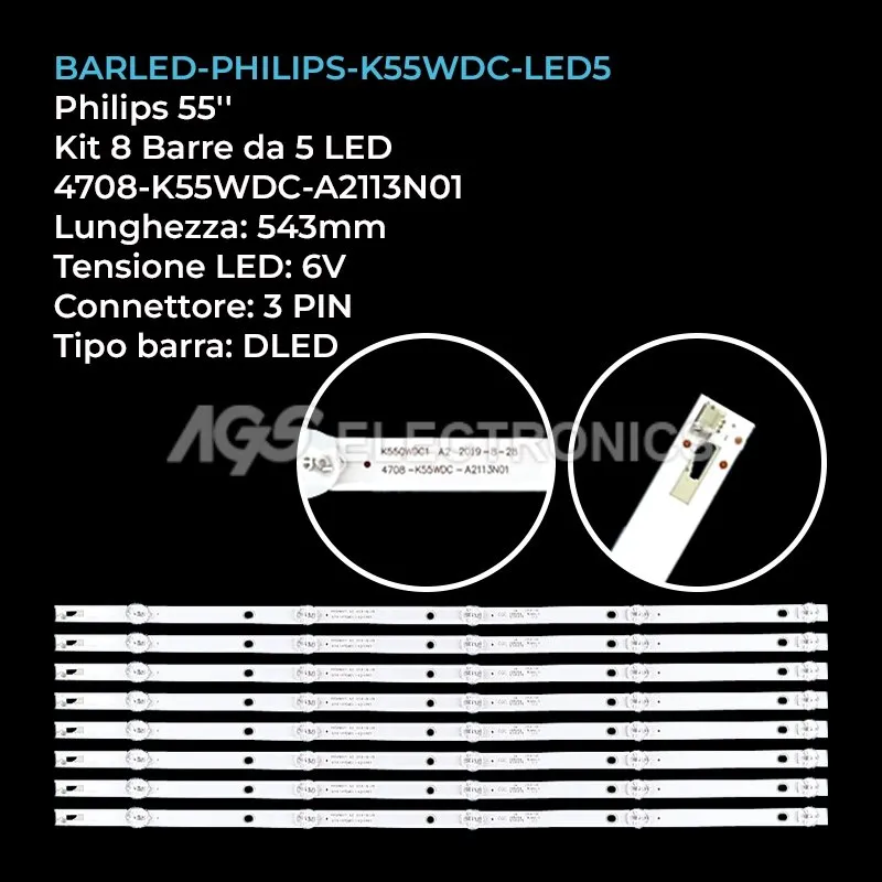 kit 8 barre LED retroilluminazione per Philips 55 pollici modello 55PUF6022T3