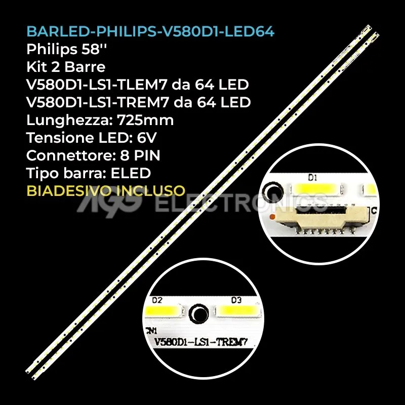 kit 2 barre LED retroilluminazione per Philips 58 pollici modello 58PUS680912