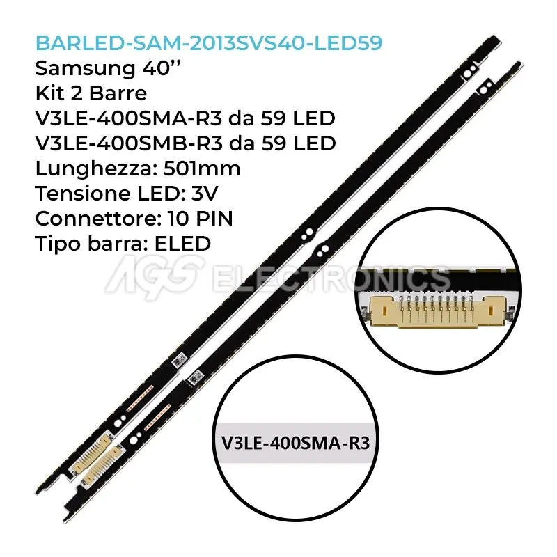 kit 2 barre LED retroilluminazione per Samsung 40 pollici modello UE40F8005STXXE