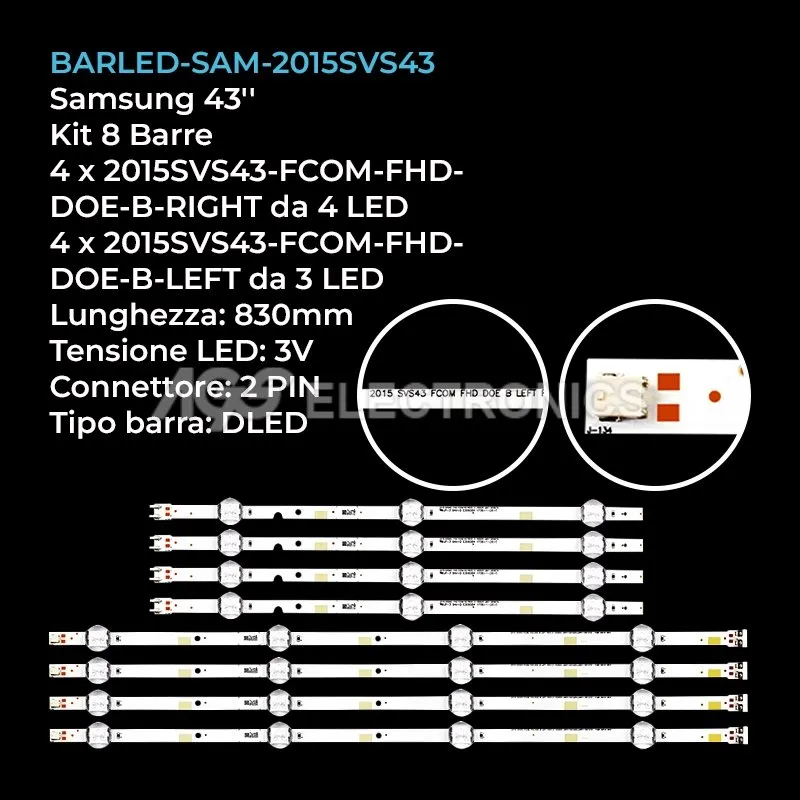 kit 8 barre LED retroilluminazione per Samsung 43 pollici modello LH43DBJPLGCXS