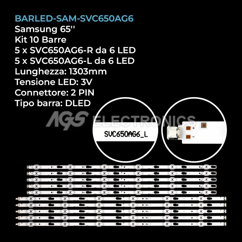 kit 10 barre LED retroilluminazione per Samsung 65 pollici modello UE65AU7175