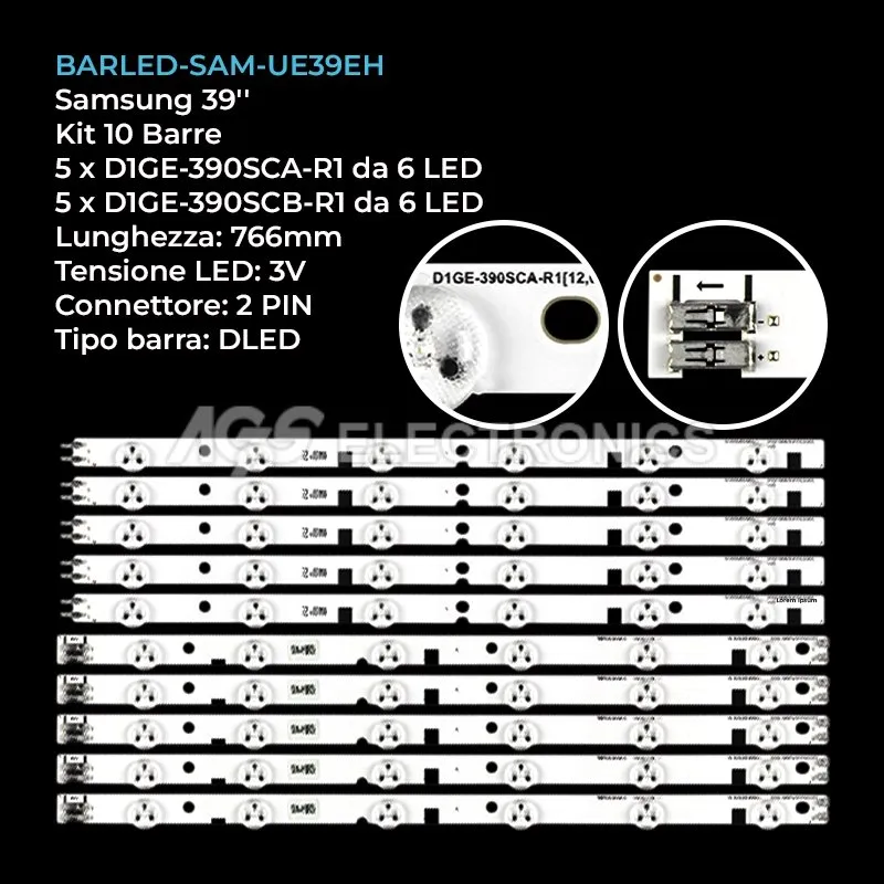 kit 10 barre LED retroilluminazione per Samsung 39 pollici pannello DE390BGMC1