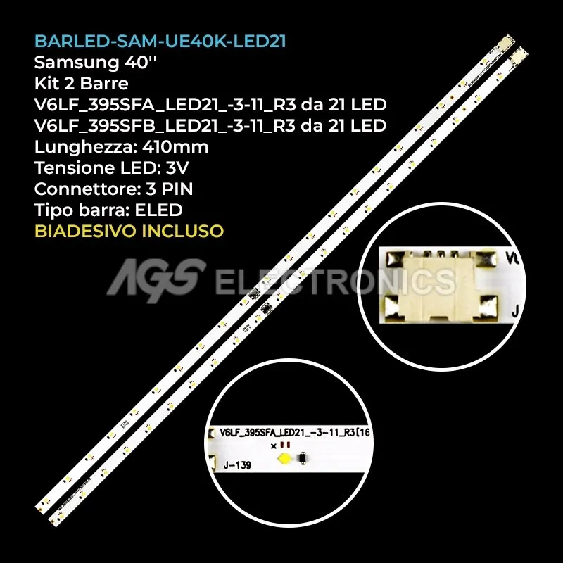 kit 2 barre LED retroilluminazione per Samsung 40 pollici modello UN40K5300AGXZD