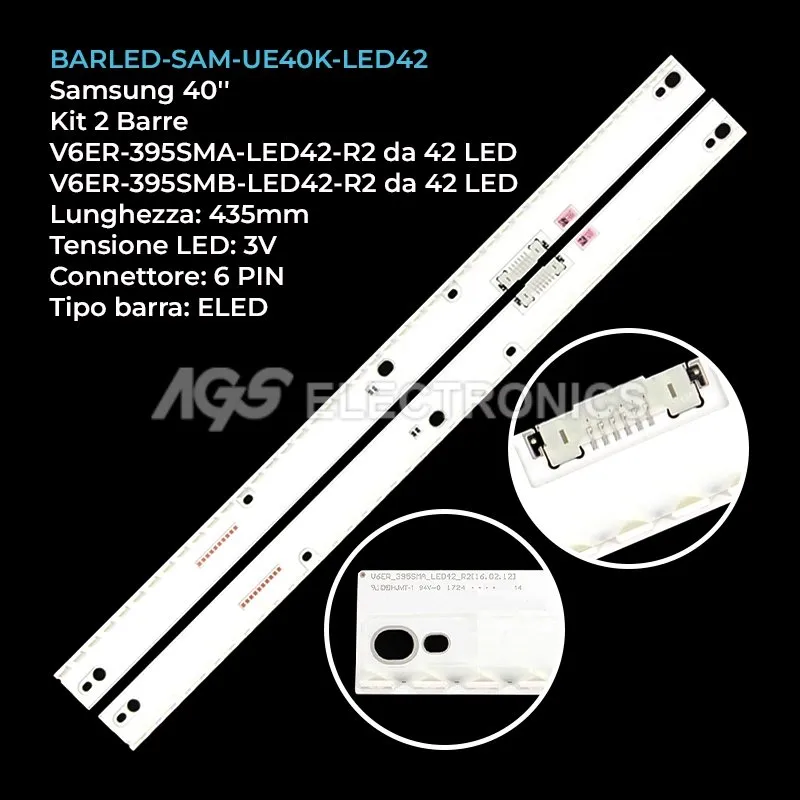 kit 2 barre LED retroilluminazione per Samsung 40 pollici modello UN40MU7600FXZC