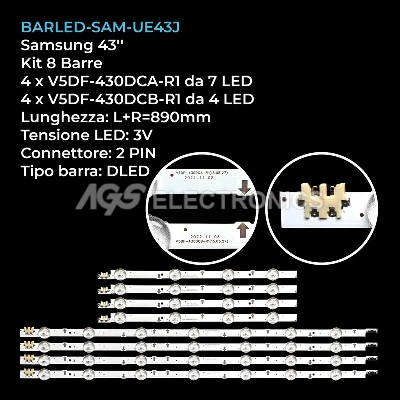 kit 8 barre LED retroilluminazione per Samsung 43 pollici pannello T430HVN016