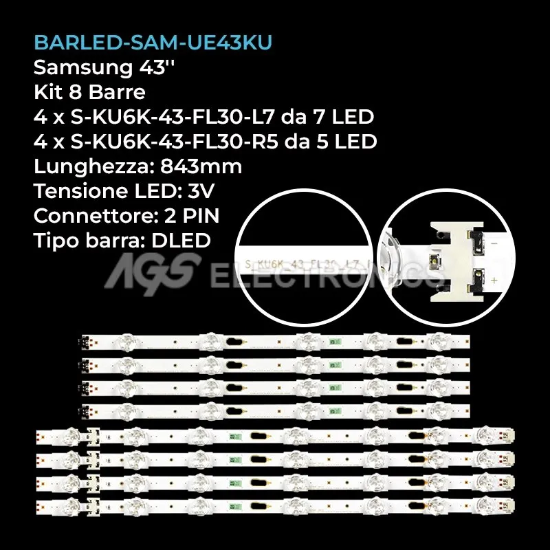kit 8 barre LED retroilluminazione per Samsung 43 pollici modello UE43MU6125K