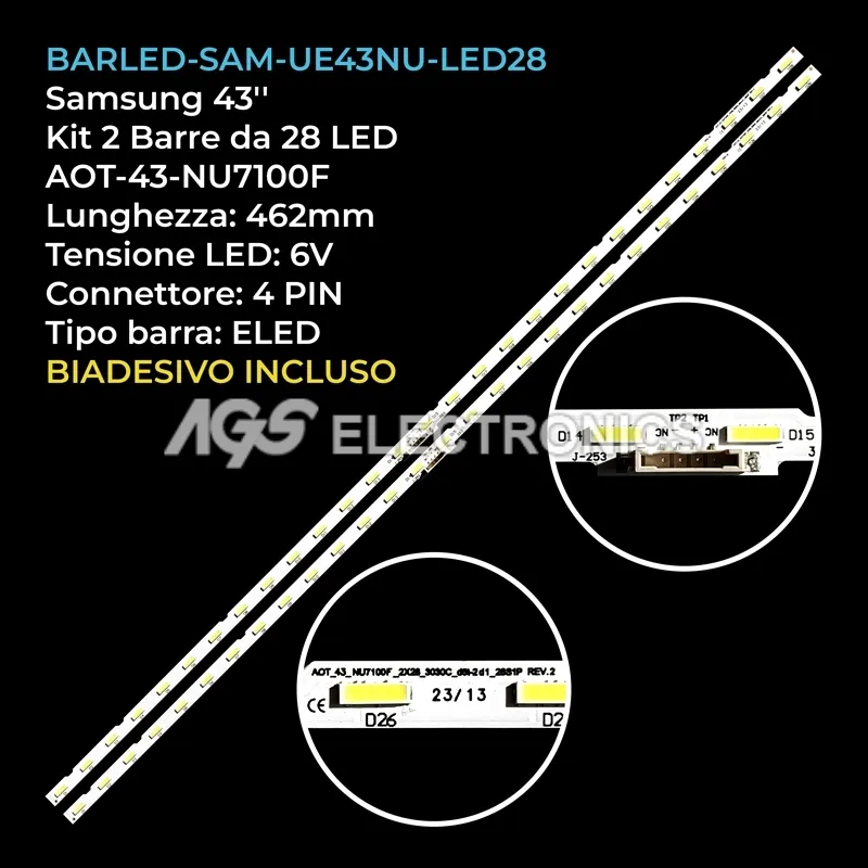 kit 2 barre LED retroilluminazione per Samsung 43 pollici modello UE43LS03NAUXRU