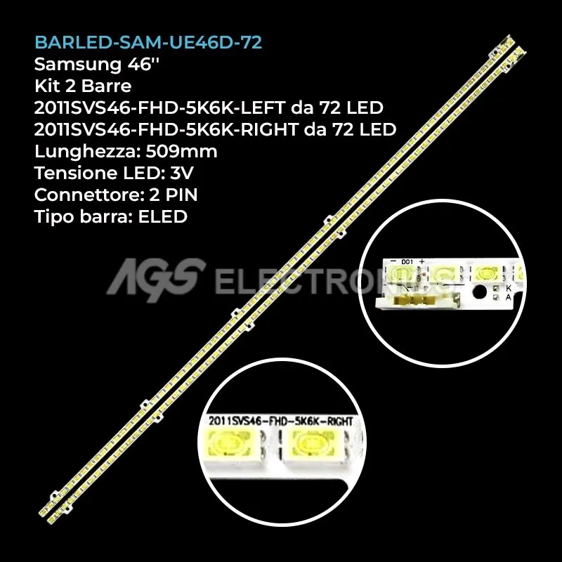 kit 2 barre LED retroilluminazione per Samsung 46 pollici modello LH46MEPLGCNG