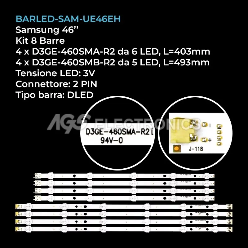 kit 8 barre LED retroilluminazione per Samsung 46 pollici modello UE46H6273
