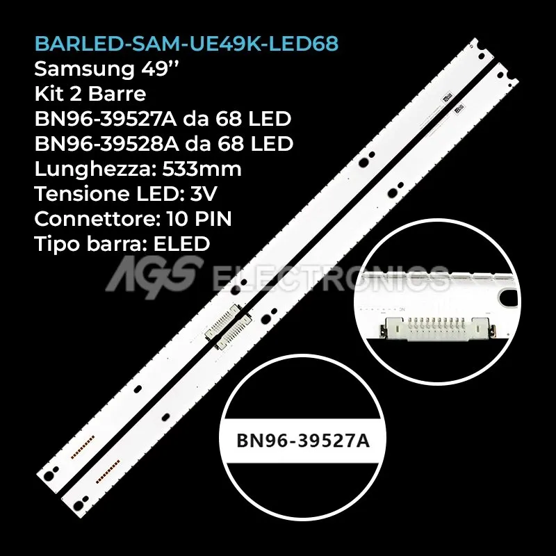 kit 2 barre LED retroilluminazione per Samsung 49 pollici modello UN49KS8500