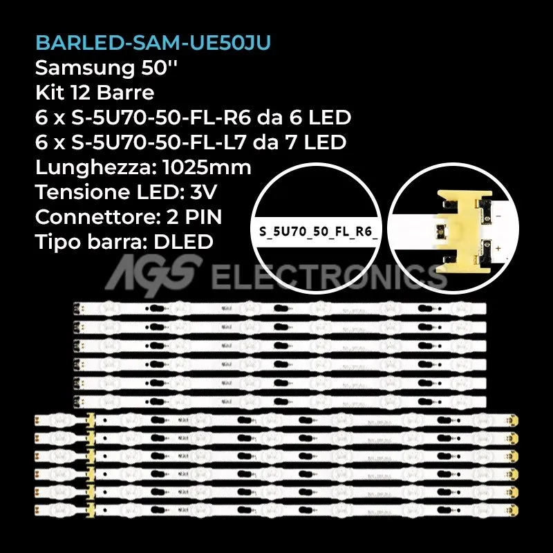 kit 12 barre LED retroilluminazione per Samsung 50 pollici modello UE50JU7000UXMS