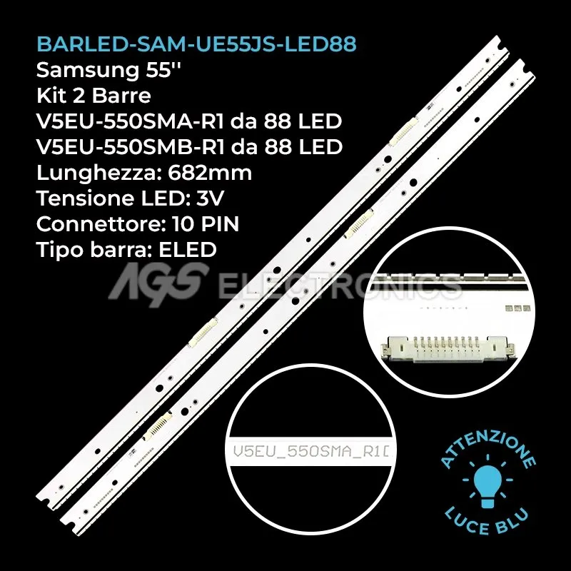 kit 2 barre LED retroilluminazione per Samsung 55 pollici modello UN55JS9000FXZA