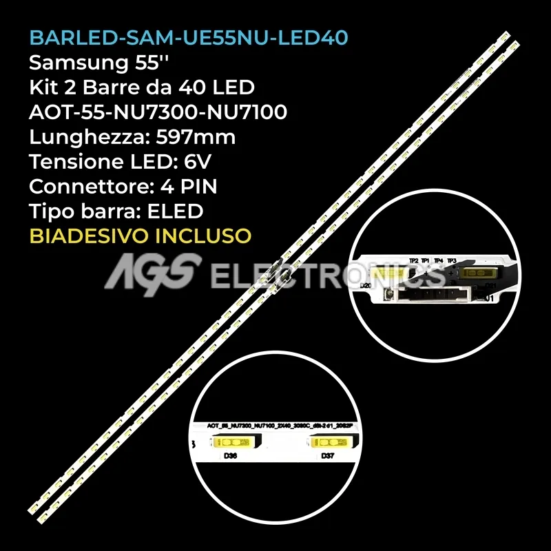 kit 2 barre LED retroilluminazione per Samsung 55 pollici modello UN55NU7400GXZD