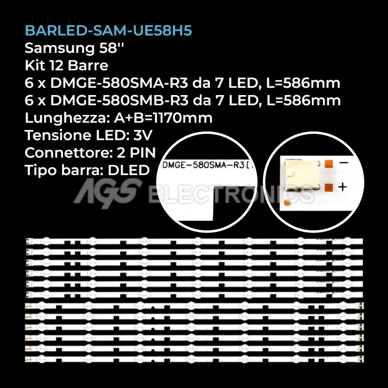 kit 12 barre LED retroilluminazione per Samsung 58 pollici modello UA58J5000AWXMV