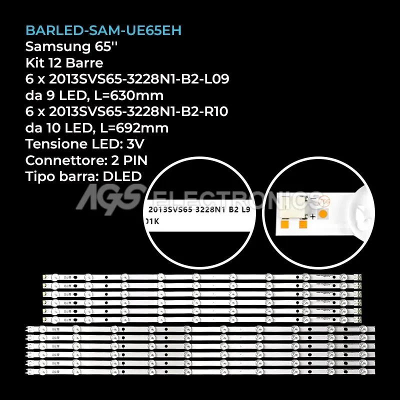 kit 12 barre LED retroilluminazione per Samsung 65 pollici modello UN65H6103AHXPA