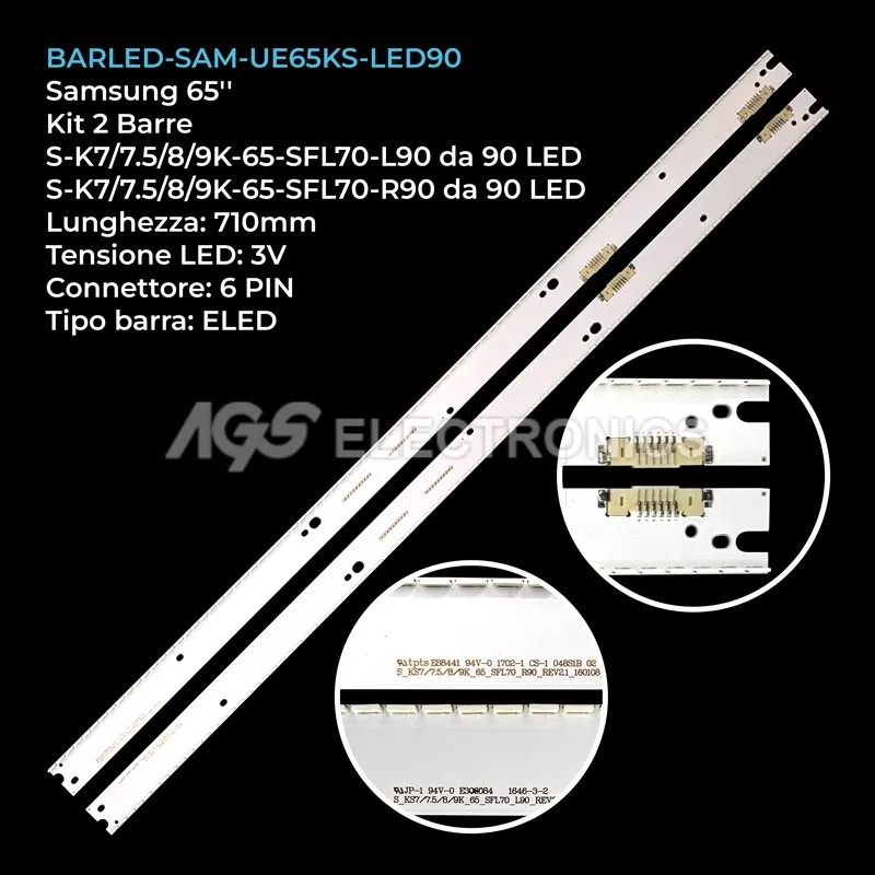 kit 2 barre LED retroilluminazione per Samsung 65 pollici modello UN65KS9000