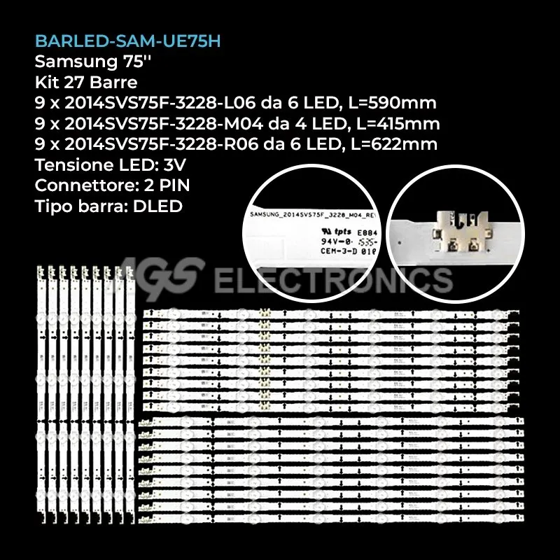 kit 27 barre LED retroilluminazione per Samsung 75 pollici modello UN75J6300AGXPR