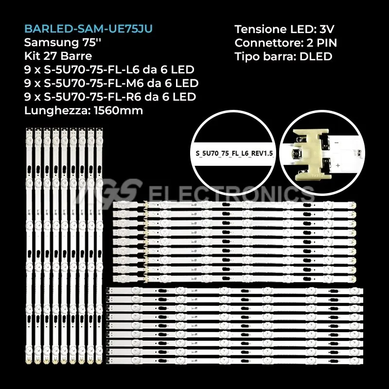 kit 27 barre LED retroilluminazione per Samsung 75 pollici modello UA75JU6060KXXV