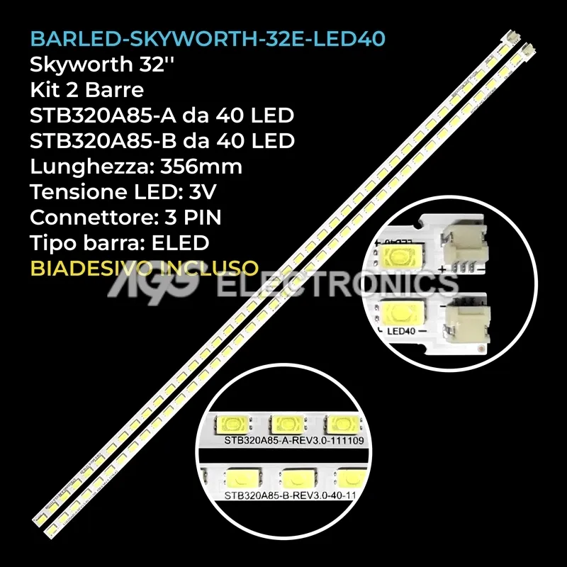 kit 2 barre LED retroilluminazione per Skyworth 32 pollici modello 32E59RM