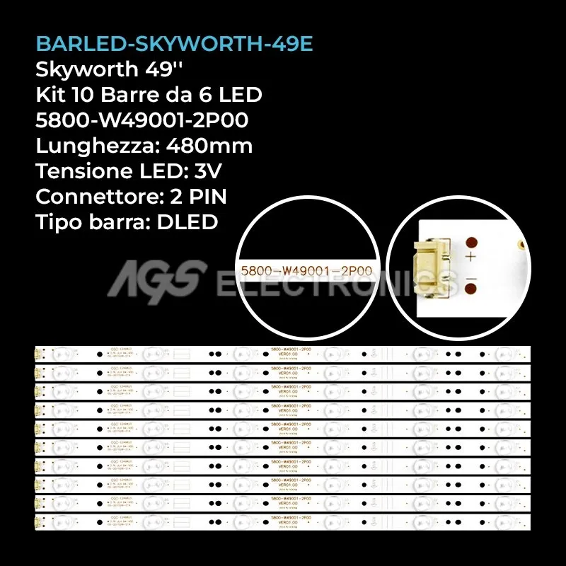 kit 10 barre LED retroilluminazione per Skyworth 49 pollici modello 49D9