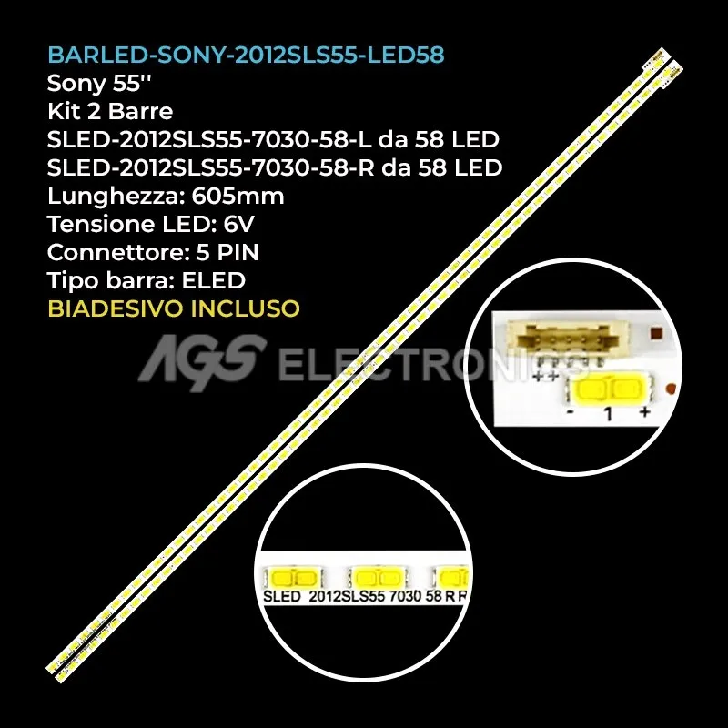 kit 2 barre LED retroilluminazione per Sony 55 pollici modello KDL55EX640