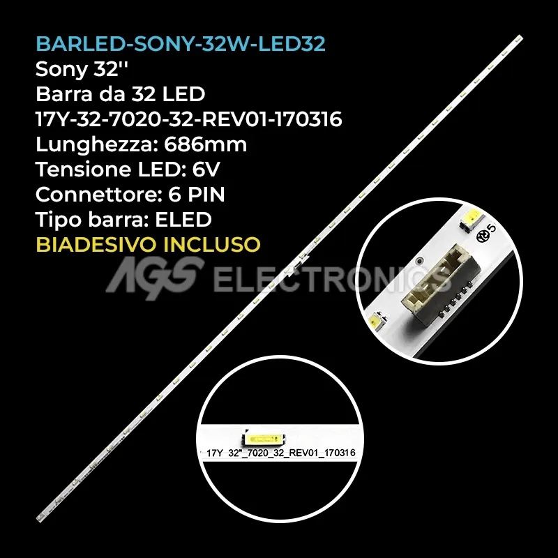 kit 1 barre LED retroilluminazione per Sony 32 pollici modello IS7S320HN001