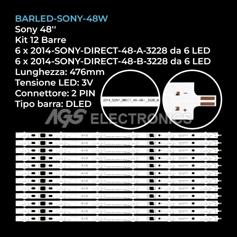 kit 12 barre LED retroilluminazione per Sony 48 pollici modello KDL48WM15B