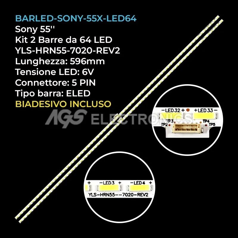 kit 2 barre LED retroilluminazione per Sony 55 pollici modello XBR55X850