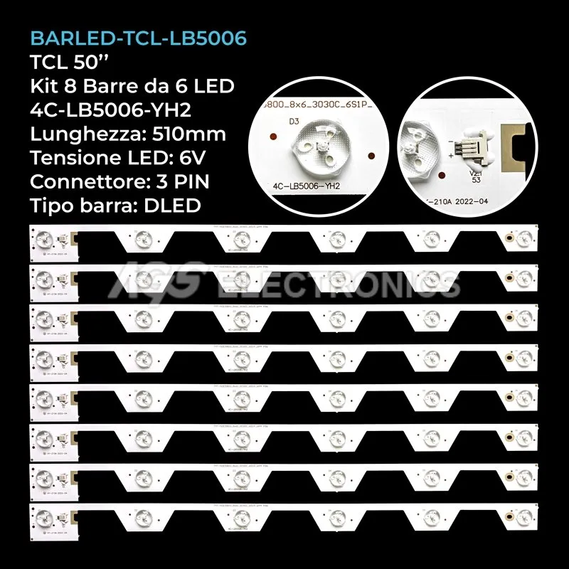 kit 8 barre LED retroilluminazione per TCL 50 pollici modello L50E5800A