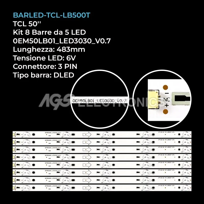 kit 8 barre LED retroilluminazione per TCL 50 pollici modello 50FS3800