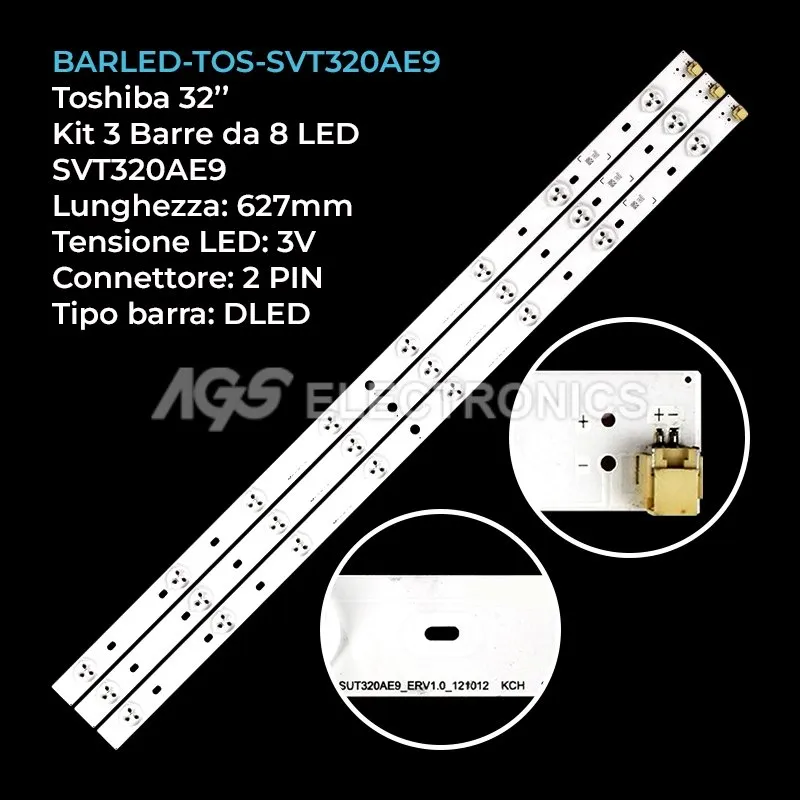 kit 3 barre LED retroilluminazione per Toshiba 32 pollici modello 32E2533DB