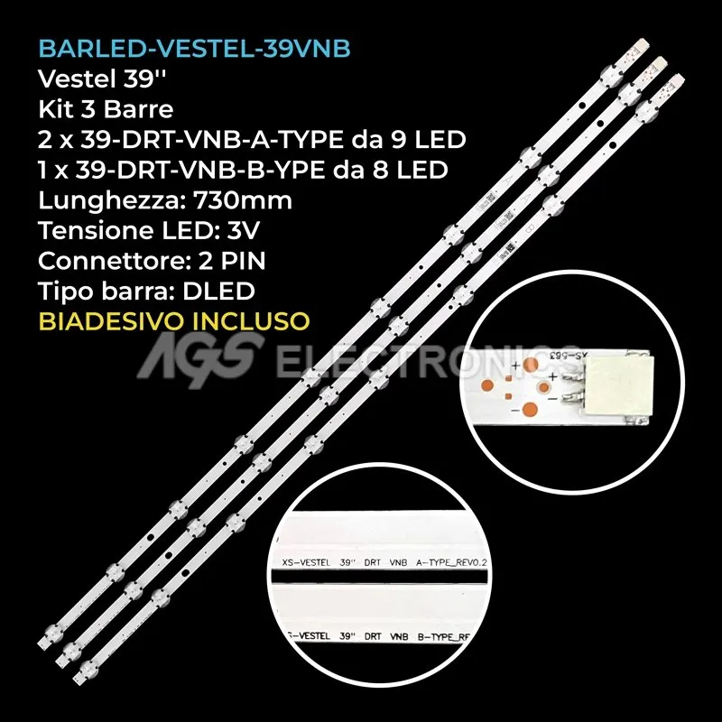 kit 3 barre LED retroilluminazione per Finlux 39 pollici modello 39FHD440