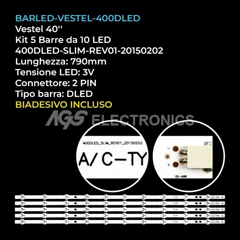 kit 5 barre LED retroilluminazione per Vestel 40 pollici modello 40FA7100