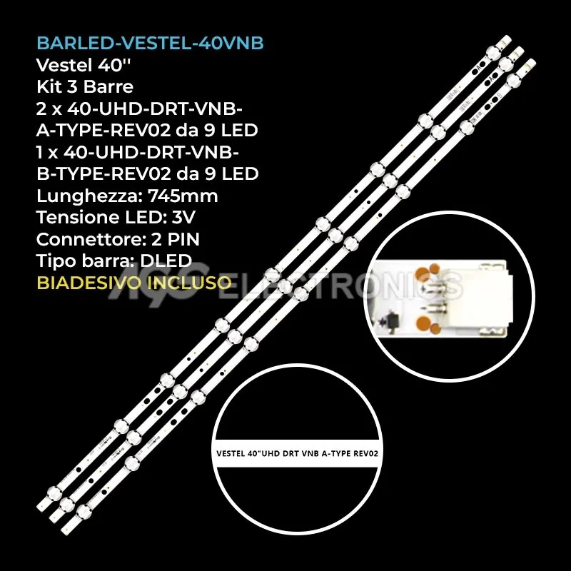 kit 3 barre LED retroilluminazione per Linsar 40 pollici modello 40UHD200